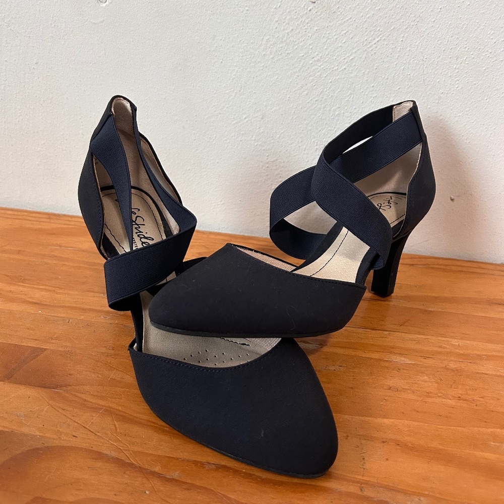 Blue strappy heels